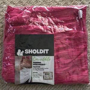 Sholdit Convertible Sarong with Pocket Beach Pool Vacation Pink Coverup